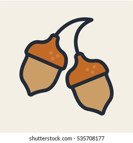 Acorn Pair Oak Minimal Flat Color Line Outline Stroke Icon Pictogram Symbol