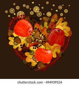 acorn. Pattern of leaves and acorns apples. Vector illustration. A beautiful illustration of a pattern of acorns. The exclusive design and decoration.
Hello, Autumn! greeting card. 