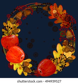 acorn. Pattern of leaves and acorns apples. Vector illustration. A beautiful illustration of a pattern of acorns. The exclusive design and decoration.
Hello, Autumn! greeting card. 