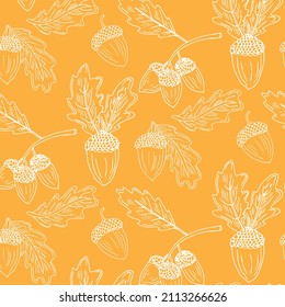 Acorn pattern repeat seamless in orange color for any design. Vector sketch illustration