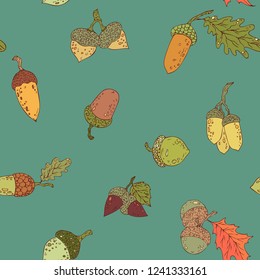 Acorn pattern. Seamless background, forest plant. Floral.