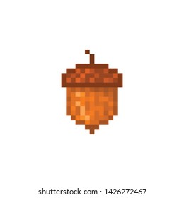 Acorn, pixel art icon isolated on white background. 8 bit oaknut symbol. Old school vintage 2d video game/slot machine graphics. 