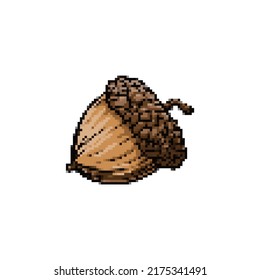 Acorn, pixel art icon isolated on white background. 8 bit oaknut symbol. 