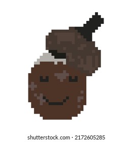 Acorn in pixel art style. Vector illustration.
