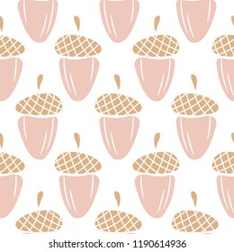 Acorn Plant Seamless Vector Pattern In Light Pink Color.