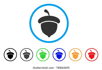 Acorn rounded icon. Style is a flat grey symbol inside light blue circle with bonus color variants. Acorn vector designed for web and software interfaces.