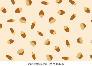 Acorn seamless pattern, autumn background, brown