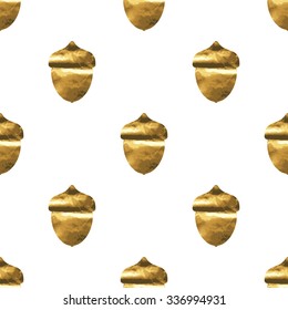 Acorn seamless pattern. Golden acorn. Hipster gold print. Stylish modern print. Cute background for website, texture, fabric, invitation, save the date cards.