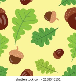 Acorn seamless pattern. Hand drawn vector illustration. Suitable for web background, gift paper, fabric or textile.