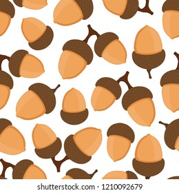 Acorn seamless pattern, oak nut, seed. Made in cartoon flat style. Vector illustration