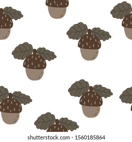 Acorn seamless pattern. Vector illustration. Autumn surface decoration.