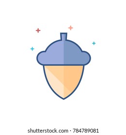 Acorn seed icon in outlined flat color style. Vector illustration.