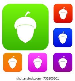 Acorn set icon color in flat style isolated on white. Collection sings vector illustration