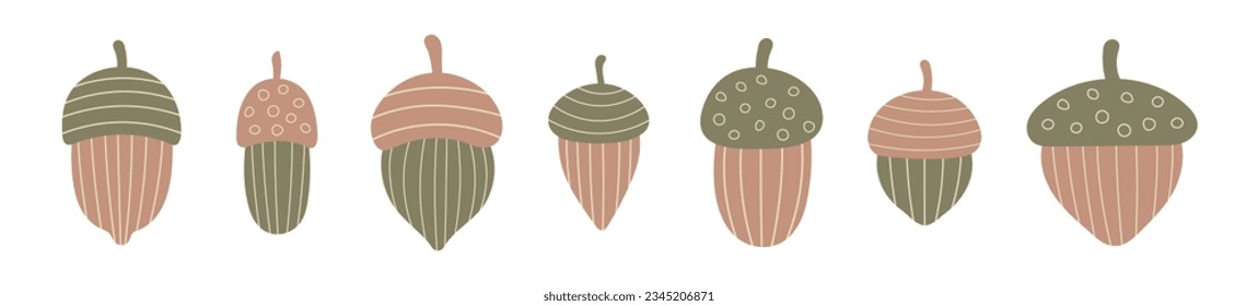 Acorn-Set. Einziger Vektorgrafik auf weißem Hintergrund.