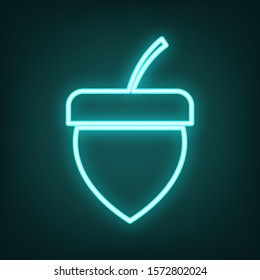 Acorn sign. Cyan neon icon in the dark. Bluring. Luminescence. Illustration.