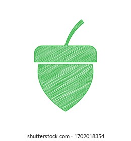 Acorn sign. Green scribble Icon with solid contour on white background. Illustration.