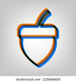 Acorn sign. Stroked Icon in orange, azure and old lavender Colors at gray Background. Illustration.