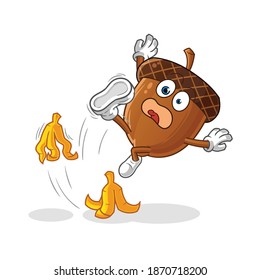 acorn slipped on banana character. cartoon mascot vector