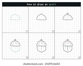 Acorn step by step vector line drawing instructions