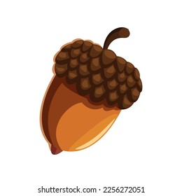 Acorn sticker. Vector illustration of cute fall item. Cartoon acorn isolated on white background. Autumn decor concept