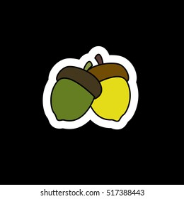 Acorn sticker vector illustration. Isolated on black background. Vector EPS 10