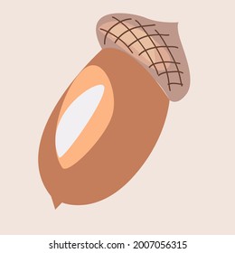 Acorn in the style of minimalism with a background. Suitable for labels, t-shirt printing, badges, badges, seasonal decor. Vector illustration