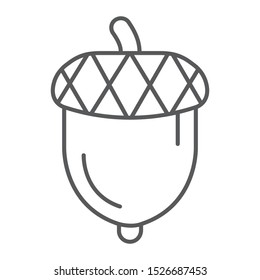 Acorn thin line icon, oak and growth, plant sign, vector graphics, a linear pattern on a white backgrond, eps 10.