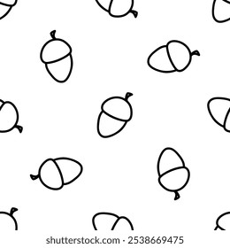 Acorn vector doodle seamless pattern on white background