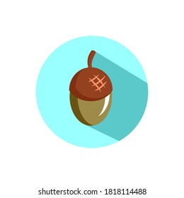 Acorn Vector Flat Icon Round Circle with Long Shadow