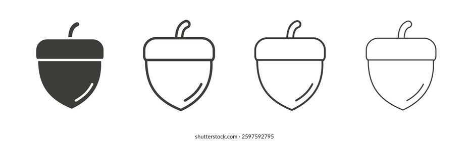 Acorn vector icon set in black and white color.