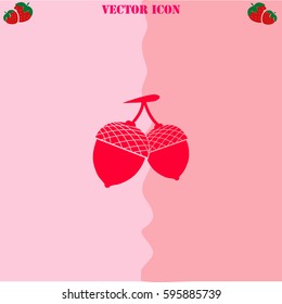 Acorn vector  icon. Strawberry Background.
