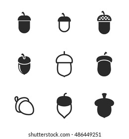 Acorn vector icons. Simple illustration set of 9 acorn elements, editable icons, can be used in logo, UI and web design