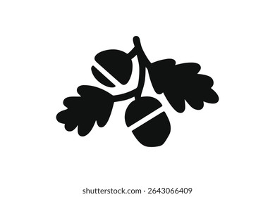 Acorn Vector Line Art Illustration of Oak Tree Nuts and Leaves in Simple Black and White