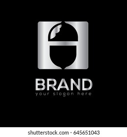 Acorn vector logo design template. Fashion silver label element