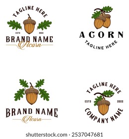 acorn vector logo set. acorn and leaf elements, for general business