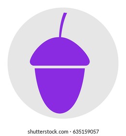 Acorn. Vector. Violet flat icon on light gray circle at white background. Isolated.