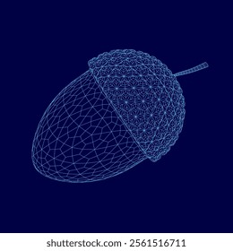 Acorn wireframe isolated vector illustration on blue background. Oak tree fruit. Wireframe acorn illustration.