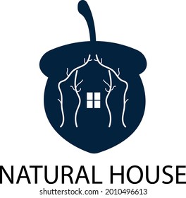 acorn and wood branch house forest logo