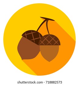 Acorns Circle Icon. Vector Illustration. Nature Object.