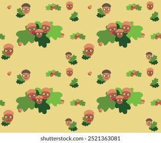 Bolotas bonito padrão de outono para crianças em verde quente, amarelo, marrom conjunto de coleção de cores de outono