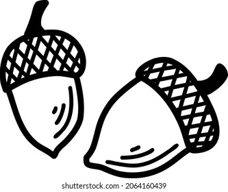 Acorns fall oak fruit line black doodle style element of fall and forest