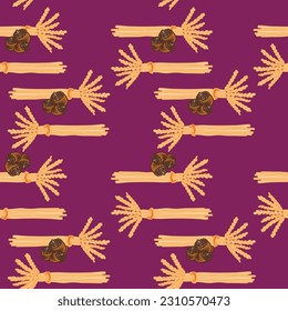 The acorns and grain bundles give this vector repeat seamless pattern design a feeling of harvest time. Fall colors and fall colors add to the feeling of autumn.