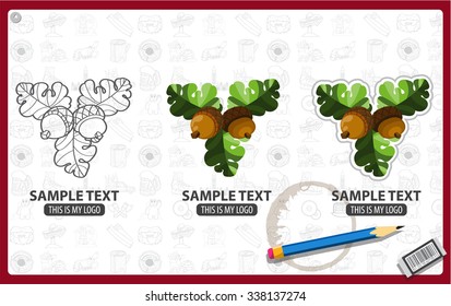 Acorns with green leaves logo, acorn illustrations