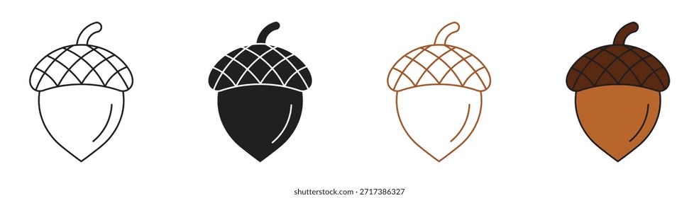 Conjunto de iconos de bellotas, Ilustración vectorial. Bellota de Vector, ilustración de roble.
