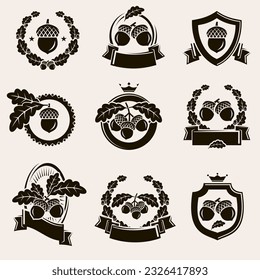 Etiqueta de la corona y conjunto de iconos. Corbatas de icono de colección. Vector