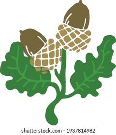 Maíz de un roble en una rama con hojas verdes. Un símbolo de poder, resistencia, longevidad y nobleza. Adecuado para logotipo, logotipo, signo.
