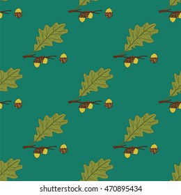 acorns on the branch Oak Leaf colorful pattern vector