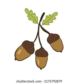 Acordes en una rama. Ilustración vectorial con doodles sobre el tema del acogedor otoño. Un elemento lindo para tarjetas de felicitación, afiches, pegatinas y diseño estacional. Aislado sobre un fondo blanco.
