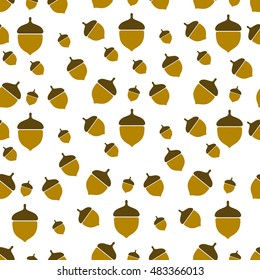 Acorns on white background seamless pattern. Background design. Modern stylish abstract texture. Template for prints, textile, wrapping and decoration, wallpaper. Vector illustration.