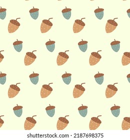 Acorns pattern. Autumn pattern with hand drawn cartoon acorns for textile, fabric, wallpaper.